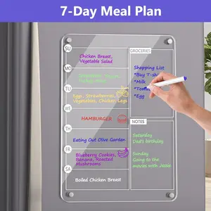 Magnetic Weekly Meal Planner Menu Board for Kitchen Fridge, 13"x9" Clear Dry Erase Calendar Planning Board for To Do Grocery Shopping List, Includes 6 Markers