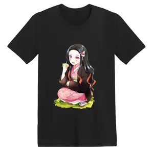 Nezuko Flower Moment T-Shirt – Demon Slayer Anime Tee | Sweet Chibi Design of Nezuko Kamado Holding a Blossom | Soft Pink & Green Colors on Black Shirt | Unisex Sizes S–5XL