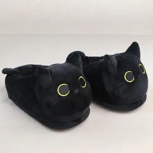 Women’s Plush Black Cat Slippers – Soft, Non-Slip Indoor House Shoes with a Cute Cartoon Design, a Cozy Gift for Cat Lovers