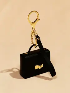 Miniature Hand Bag Charm, Lychee-Grained Leather, Lock Clasp Design, Light Luxury, Minimalist, Sophisticated, Bag Charms, Keychains, Headphone Storage, Purse Accessories