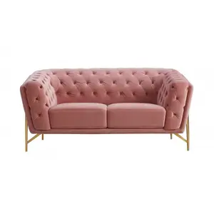 Stylish Pink Velvet  Loveseat With Diamond Tufts