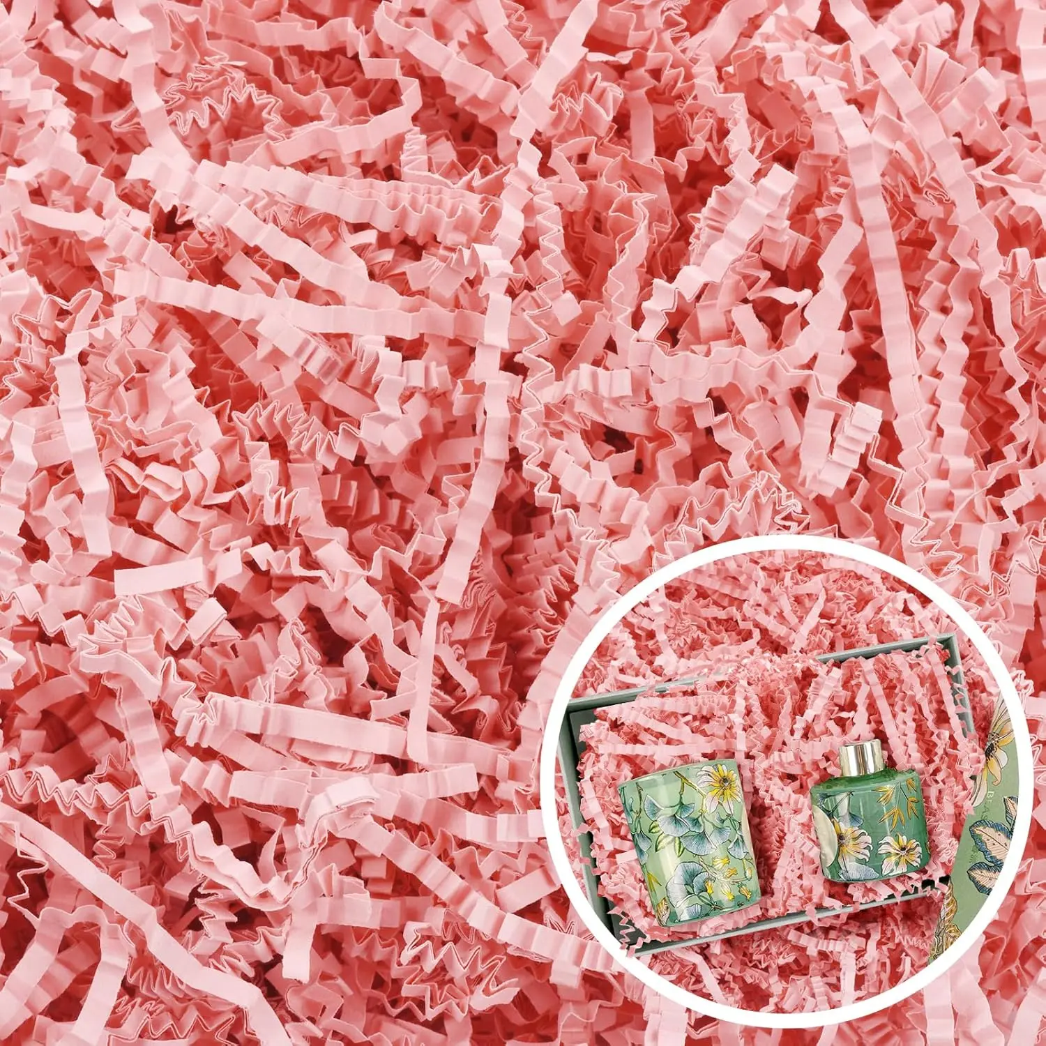 WUINOID High Quality Pink Crinkle Cut Shredded Paper Filler (8 oz Container/0.5 LB) - Party Gift Basket & Packaging Wrapping Supply, Stretches to Fluff, Adds Festive Atmosphere, 8Oz, 8 Ounces
