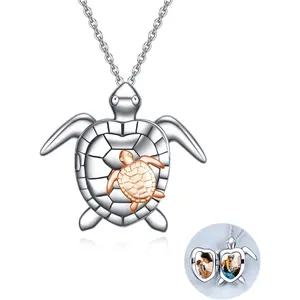 Infinity Heart Locket Sea Turtle Dog Photo Necklace for Pets Family Memorial Necklace 925 Sterling Silver Locket Necklace Women Men Mom Daughter Jewelry