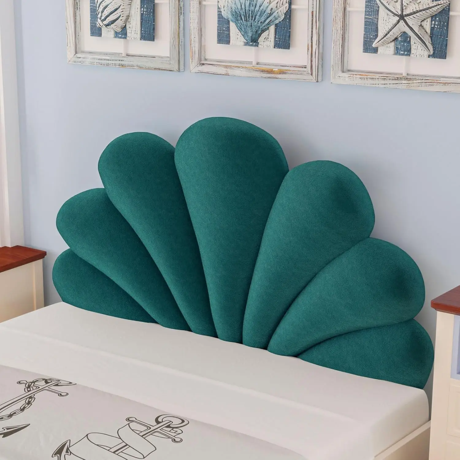 Velvet Fabric Shell-Petal Headboard Pillow, Padded Supportive Backrest, Ergonomic Bed Back Rest for Sitting Up, Cozy Bed Setup Decor for Girls' Bedrooms