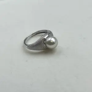 Flawless Madama color silver gray with green luster Akoya Pearl Ring s925
