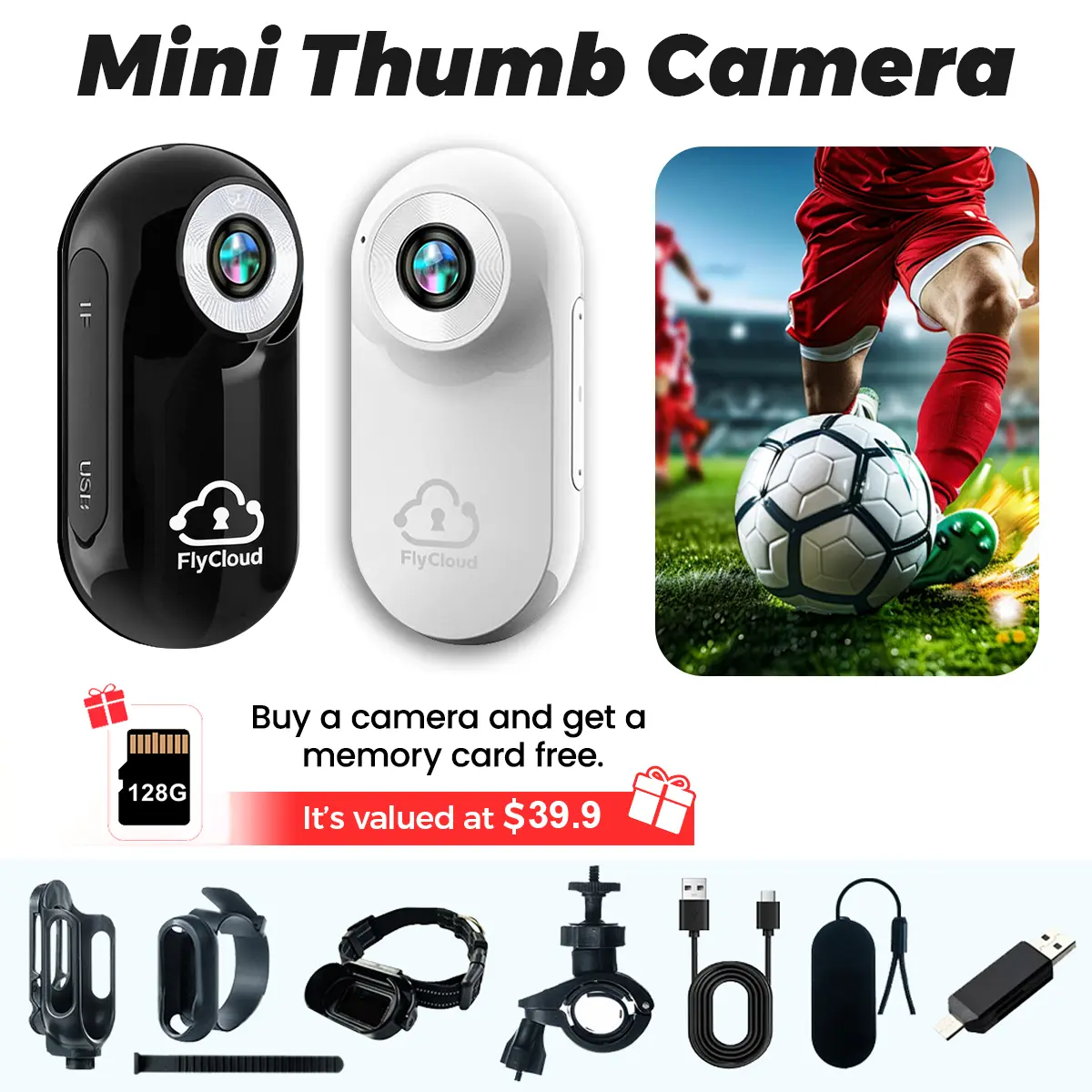 [flycloud A100] 128GB Small Mini Camera Magnetic Portable Thumb Recorder Rechargeable long Battery TF Card Back Clip Cap Clip Bike Mount for Hands-Free POV Vlog Cycling Hiking Pet family Sports camera, Digital Camera, Tech Gadgets