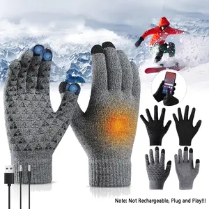 Dazone USB Powered Heated Gloves for Women Men Plug in Winter Thermal Touchscreen Knitted Gloves Windproof Acrylic Full-Finger Design Anti-Slip Durable
