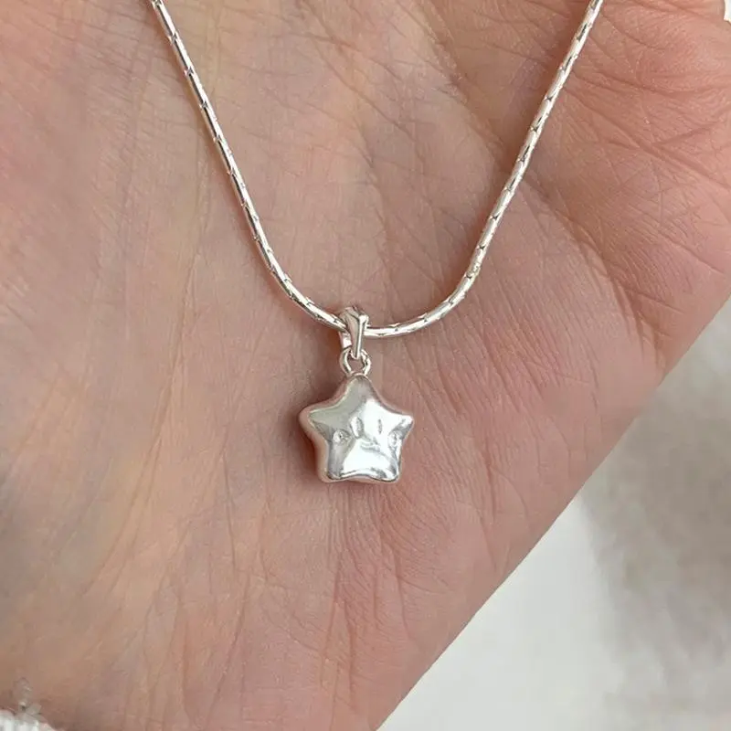 925 Sterling Silver Necklace Cute Five Pointed Star Smile Dimple Pendant for Women Girl Jewelry Gift