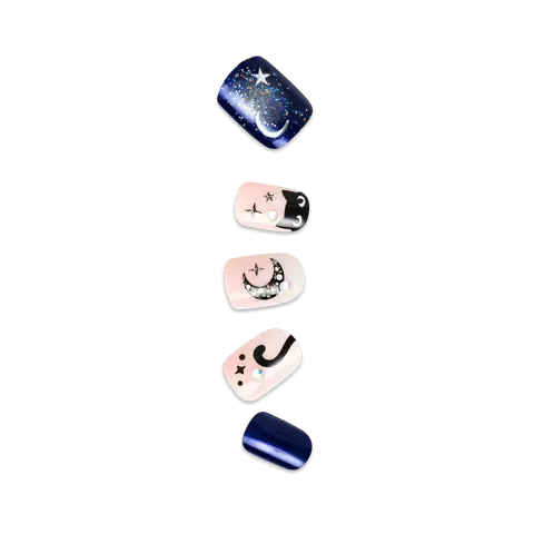 Impress Design Halloween No Glue Fake Press On Nails - Fright Club | Design, Blue & Pink, Short, Squoval, Glow In The Dark, Manicure