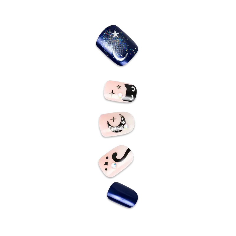 Impress Design Halloween No Glue Fake Press On Nails - Fright Club | Design, Blue & Pink, Short, Squoval, Glow In The Dark, Manicure