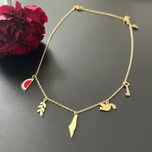 5 Charms of Palestine Necklace – Olive, Watermelon, Palestine Map, Dove and Palestine Return Key