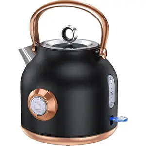 Retro Electric Kettle, 1.7L Stainless Steel  Kettle with Large Temperature Gauge, 1500W  Heating Hot Water Boiler with LED , Auto Shut-off & Boil-Dry Protection-Reteo Black