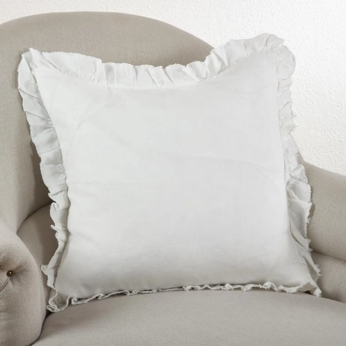 212 MAIN Modern Ruffle Linen Square Pillow - 20 in. Square Shape, Down-Filled, Ivory Fabric Pillow
