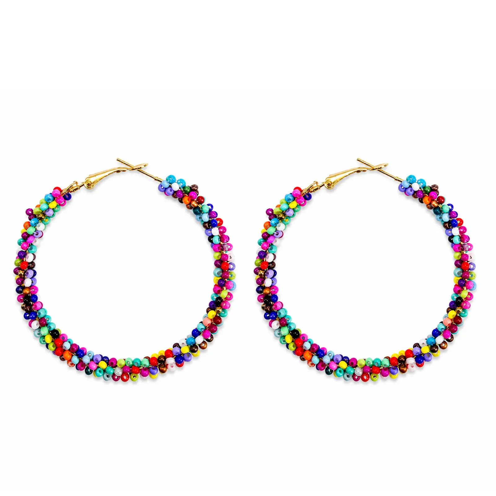 Colorful Beaded Hoop Earrings for Women Boho Seed Bead Hoop Earrings Handmade Statement Earrings Rainbow Hoop Earrings Summer Vacation Jewelry Gift