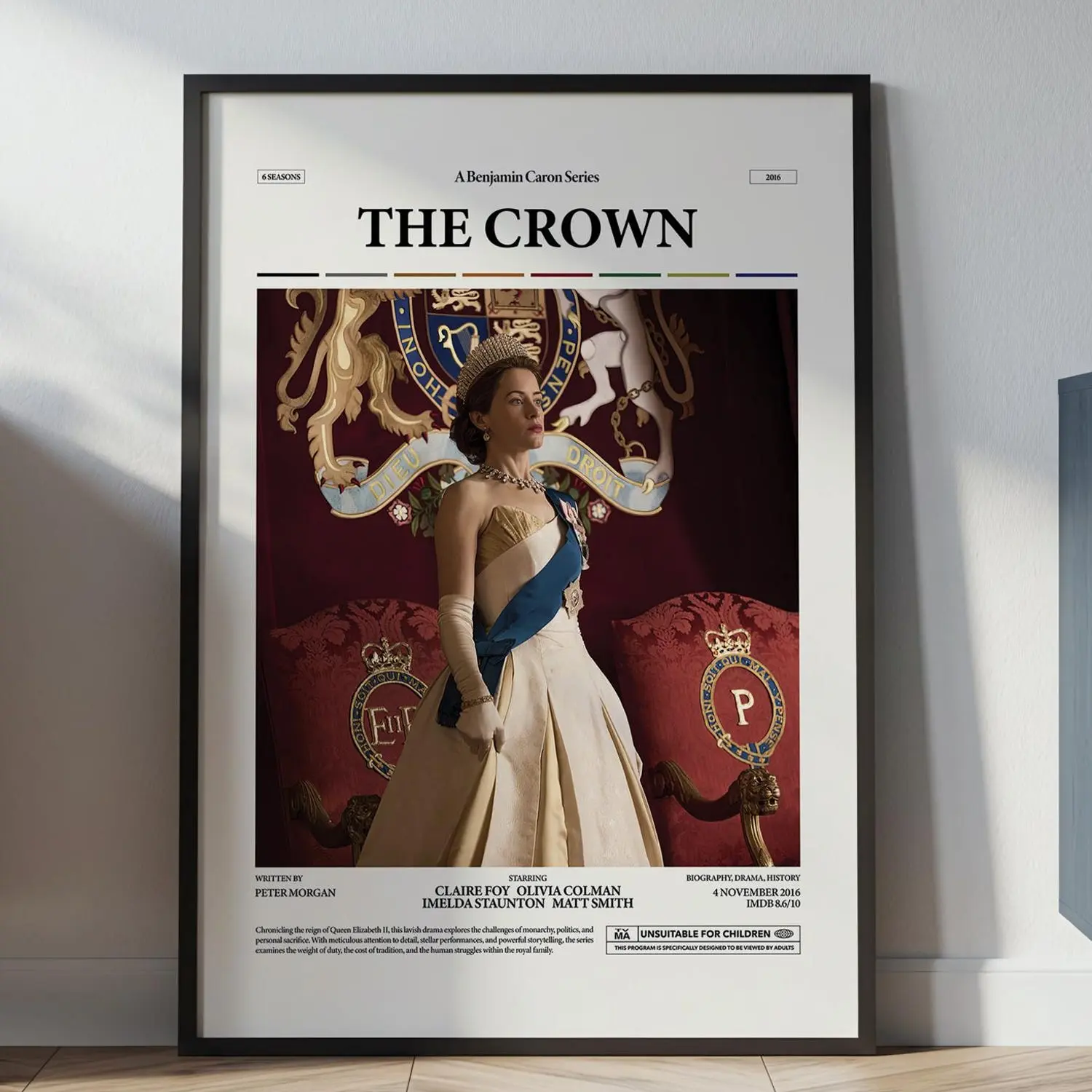 The Crown Poster, Claire Foy Poster, Queen Elizabeth II Biography The Crown Tv Series Print, Retro TV Poster, Movie Wall Art Idea