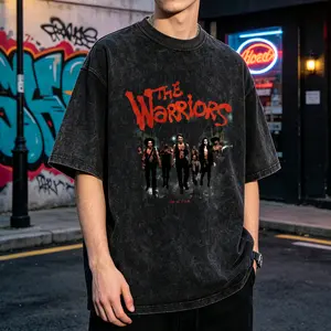The Warriors Movie Men's Vintage Washed T-Shirt The Warriors Movie Poster Print Oversized Graphic Tee Outdoor Casual Short Sleeve