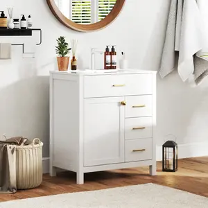 COSTWAY - Single Bathroom Vanity with 2 Drawers and 1 Door-White