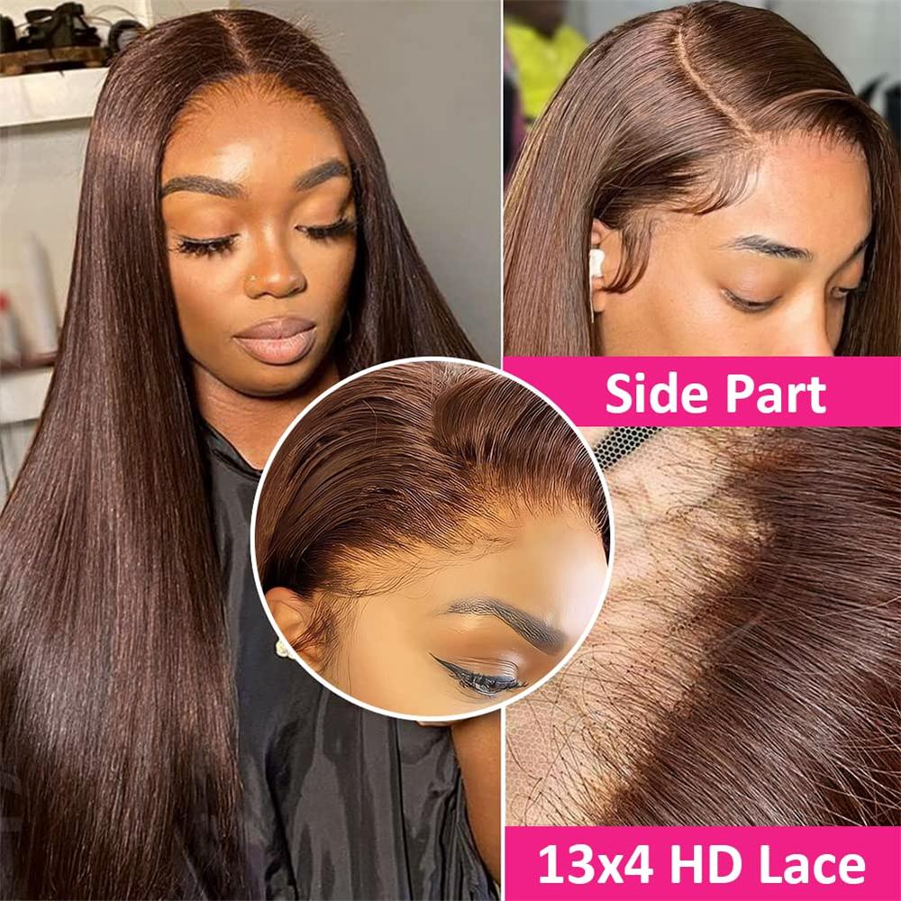 Bling Hair 13X4 Straight Hd Lace Frontal Wig Chocolate Brown Straight Lace Front Wig Remy Brazilian 4# Color 13X6 Body Wave Frontal Human Hair Wigs For Women