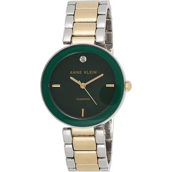 Anne Klein Gold-Tone Stainless Steel Green Dial Ladies Watch AK/1363GNTT, 32Mm, Mineral Crystal