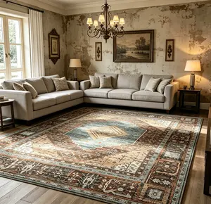 On-Trend Aesthetic Outdoor Area Rug, Ultra-Thin Foldable Low Pile Design, Lightweight & Machine Washable, Perfect Casual Home Decor for Living Room Bedroom