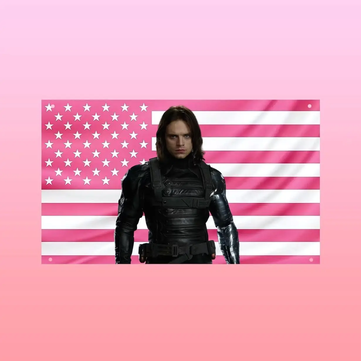 Bucky Barnes Winter Soldier Flag | Marvel Inspired Wall Flag | Pink US Flag Room Decor | Superhero Tapestry | Comic Fan Gift