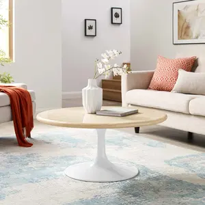 Modway Lippa 36” Round Artificial Travertine  Coffee Table in White Travertine