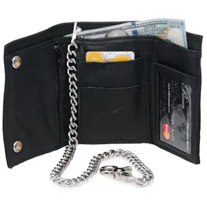 Jamin Leather® Soft Cowhide Oversized Trifold Chain Wallet #WC817K with 12" Chrome Chain, ID Window, 5 Card Slots, and Deep Bill Compartment Made in USA