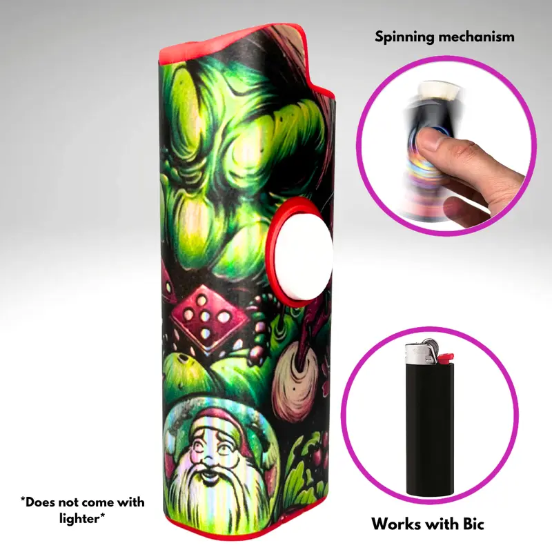 FLKR LYTR® Rotating Decorative Plastic Lighter Holder "Boogie Man" for Bic® Lighters, Unisex Adult Accessory, 2.35x1.04x0.63 In, Patented Spinner Cover, Daily Protection, Secure Hold, Gifts for Him