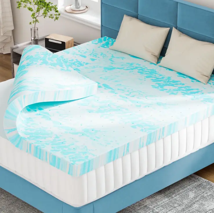 CONCETTA 4 Inch Size Memory Foam Mattress Topper with Cooling Gel, Pressure Relief for Back Pain, Comfort Bed Topper, CertiPUR-US Certified，Blue