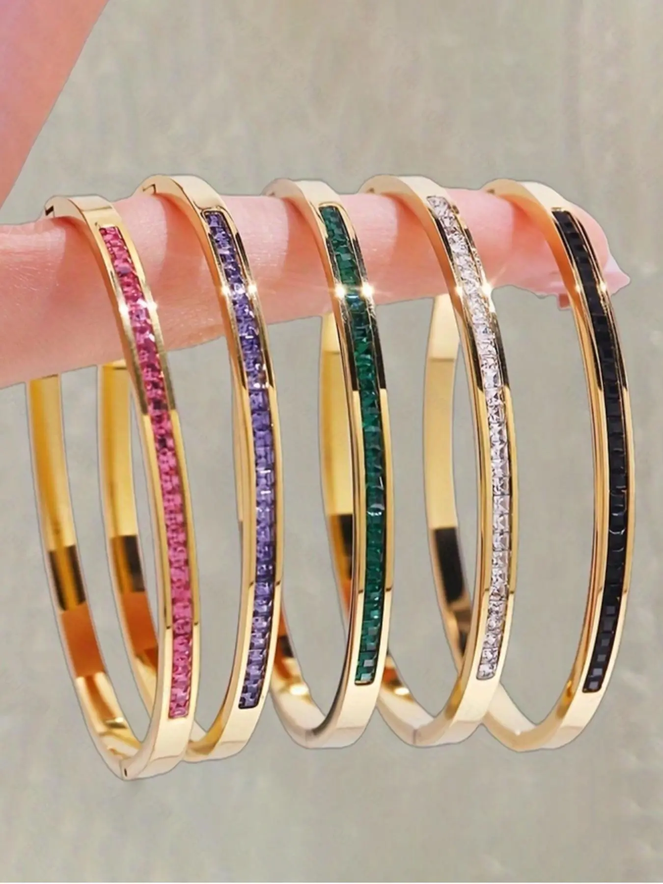 Artificial Gemstone Decor Bangle Bracelet, Stainless Steel Non Tarnish Bracelets, Anti Tarnish, Jewelry for Women & Men, Trendy All-match & Exquisite Jewelry for Birthday Gift, Bracelet Set, Trendy Jewellery Accessories, Solstice Gemstone Bracelet
