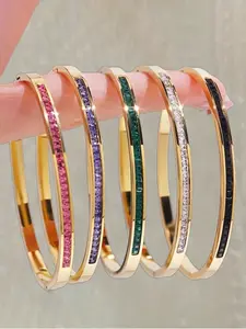 Elegant Artificial Gemstone Decor Bangle Bracelet, Fashionable Jewelry for Women & Men, Trendy All-match & Exquisite Jewelry for Birthday Gift, Bracelet Set, Trendy Jewellery Accessories