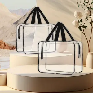 2 Pack Large Clear Makeup Bags with Zipper Handle, 12x9x4 Inch PVC Toiletry Travel Bag Waterproof Cosmetic Tote Pouch Transparent Storage Organizer for Women Men