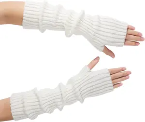 Arm Warmers, Women's Winter Long Fingerless Gloves Knit Mitten Gloves Arm Sleeves for Women with Thumb Hole