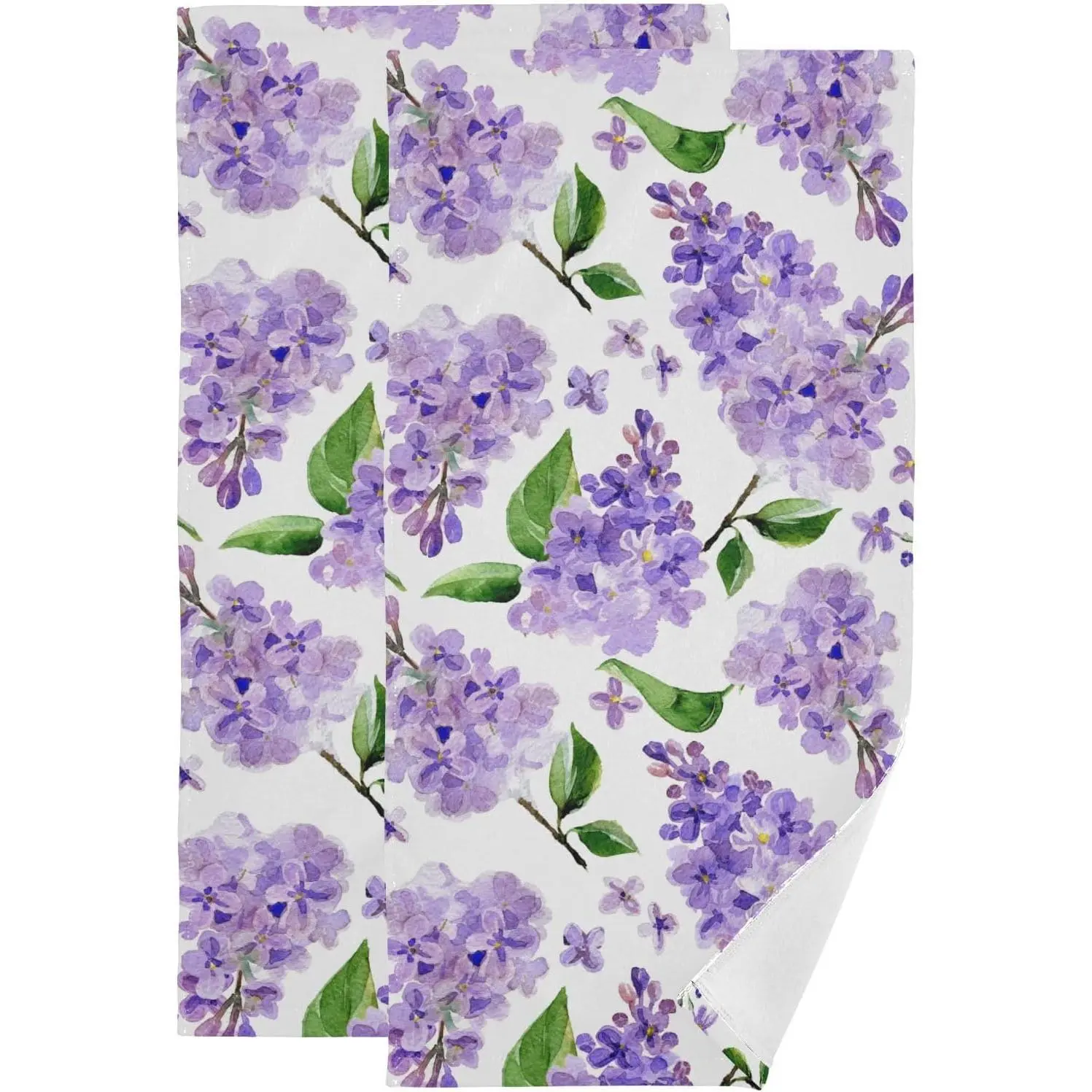 14x28in Purple Lavender Watercolour Lilac Flower Floral Print Terry Cloth Hand Towels, Set of 2 Soft Decorative Bathroom Towels, Farmhouse Home Supplies, Holiday Gifts