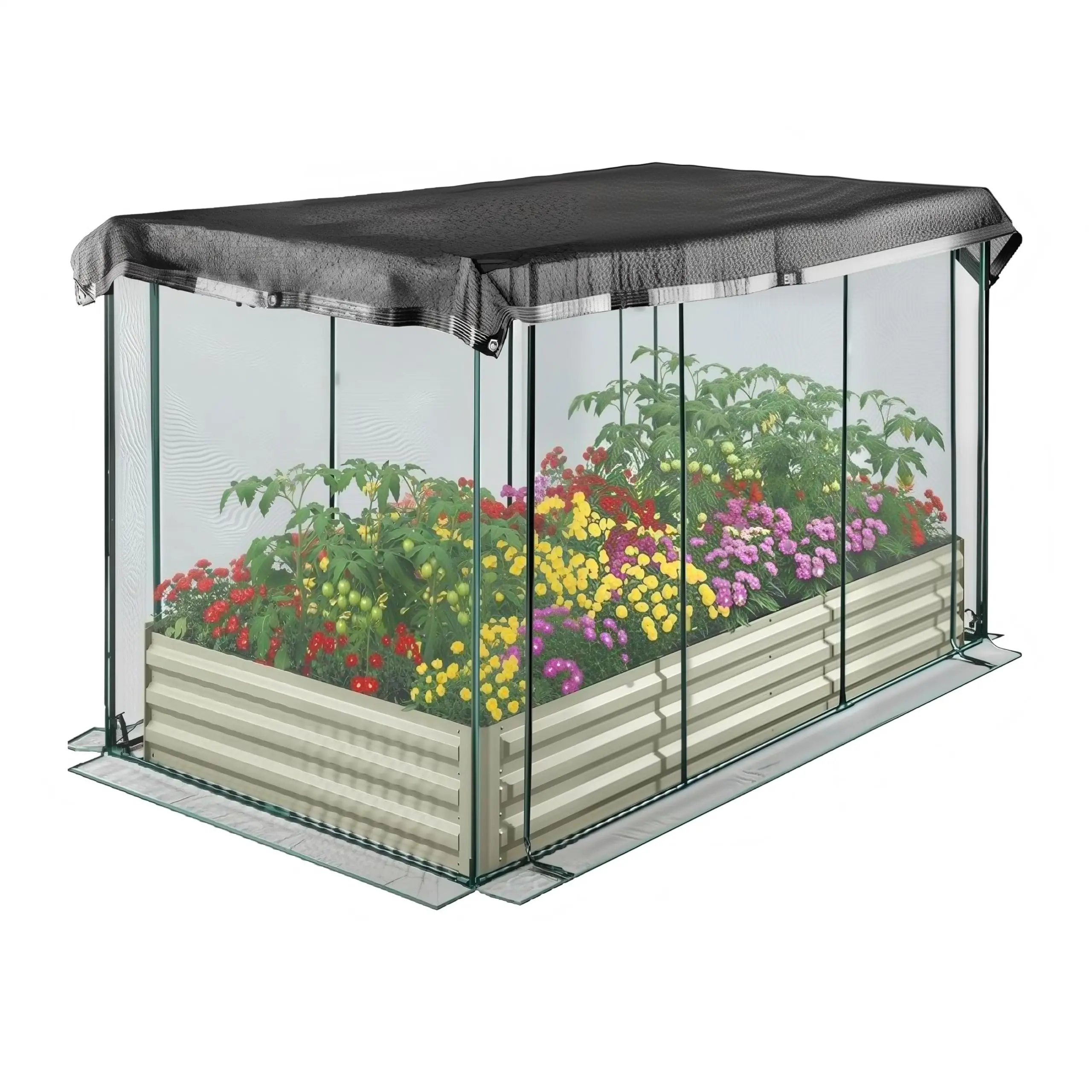 Garvee Galvanized Raised Garden Bed with Cover, 6x3x1 FT Metal Planter Box with Plant Protection Net and Shade Canopy, Bottomless Design for Vegetables, Flowers, Herbs, Outdoor Use