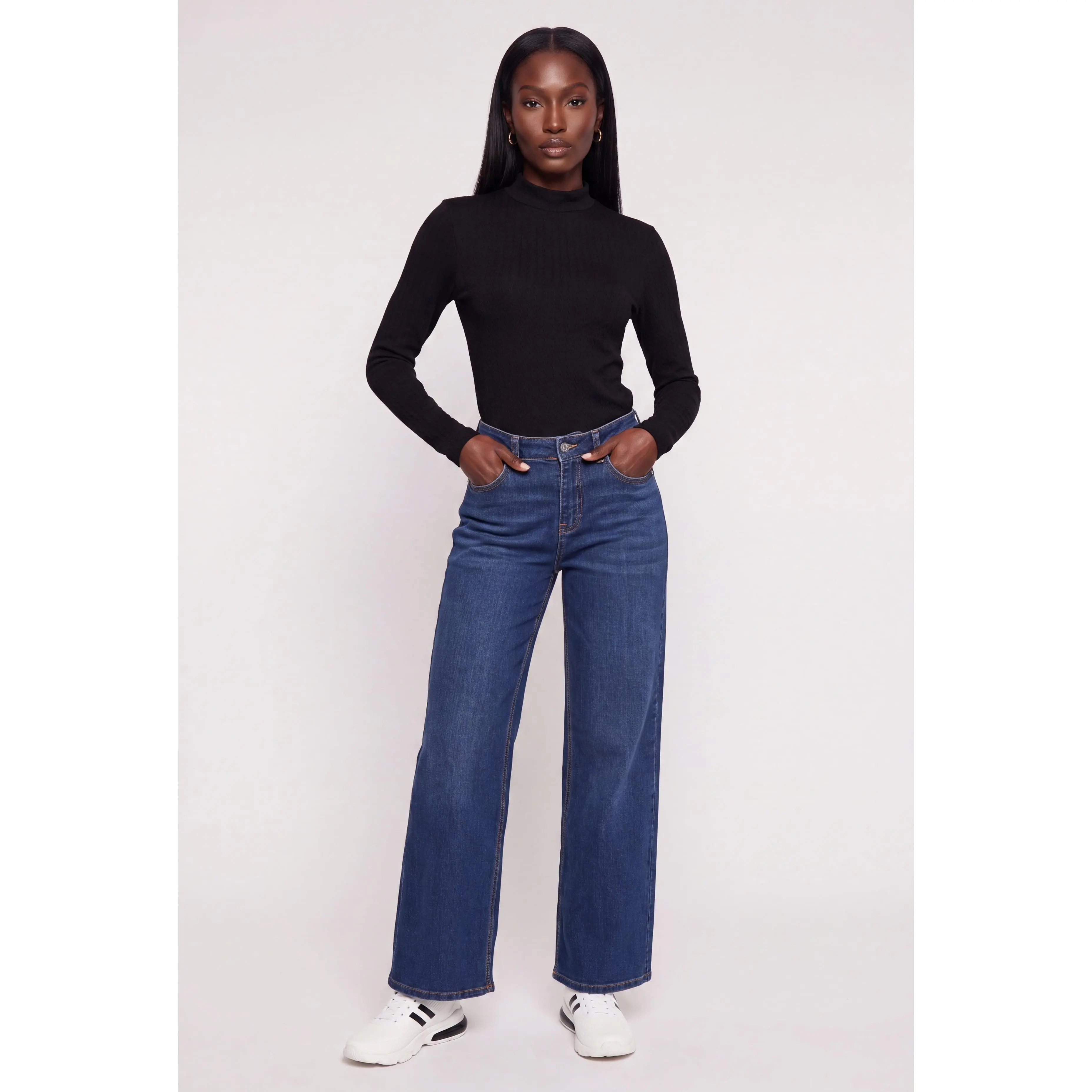 Seamless Cable Knit Mock Neck Long Sleeve Top