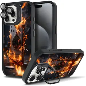 Burning Playing Cards Pattern Phone Case For iphone 17 AIR 16 15 14 13 12 11 PRO PLUS MAX COOL Fashionable Tough Magnetic Durable Metal lens frame Film Bracket Stand Gift Full Protection Camera Holder Phone Cases Cover 11X-L0281