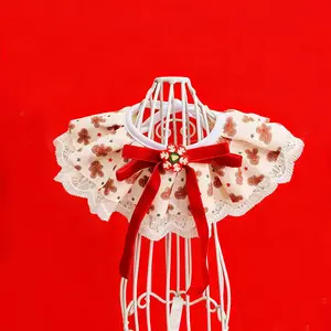 Pet Christmas Bib Scarf Collar for Dogs and Cats, Lace Satin Tie-Up Adjustable Xmas Necktie Set, 4 Pieces, Festive Pet Accessories