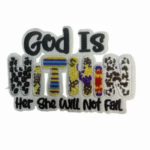 Religious Iron-On Patch, "God Is Within Her She Will Not Fail" Design for Faith-Inspired Craft Projects