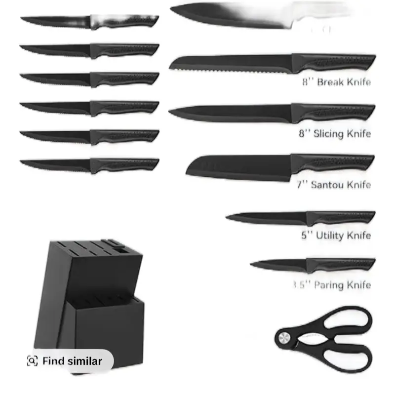 Kitchen Knife Set with Stand and Built-in Sharpener, Stainless Steel Knife Block Set, Dishwasher Safe, Black, 14-Piece or 3-Piece Set