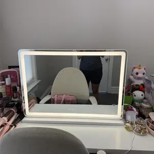 Sweetcrispy LED Lighted Vanity Mirror - Adjustable Lighted, 3 Dimmable Color Modes, Touch Screen Control, Square White Modern Home Decor Item for Aesthetic Room & Bathroom Supplies, Adjustable Lighted Mirror, Modern Mirror