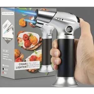 Refillable Adjustable Flame Torch, Professional Kitchen Lighter for Baking Brulee BBQ, Mini Cooking Torch with Safety Lock, Butane Gas Not Included, Versatile for Crafts and Soldering