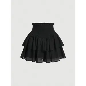 Pure Color Double-Layer Ruffled Summer Short Skirt, Stylish Women's Fashion, Perfect for Casual Wear, Comfortable and Trendy Design