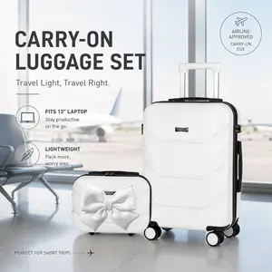 Upgraded Hardshell Carry-On Luggage Set (13"+20") - Anti-Theft, Durable, 4-Piece Bundle with Bow, TSA Lock, Swivel Wheels, Anti-Burst Zipper, Cup Holder, Hooks, Phone Holder - No Check-In Needed, Back to School Gift, Luggage Sets, Anti-Theft Luggage Sets