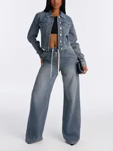 Want No Smoke Pull On Tie Waist Jeans - Vintage Wash