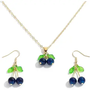 L-NKL001 Fruit Jewelry Set for Women, Cute Fruits Necklace Earrings Set, Lightweight Fruit Theme Jewelry for Summer Daily Wear