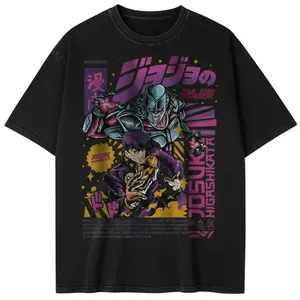 Josuke Higashikata JoJo’s Bizarre Adventure Vintage Graphic Tee - Casual Cotton Crewneck Shortsleeve Fitted Print Streetwear S-3XL 1FP T43