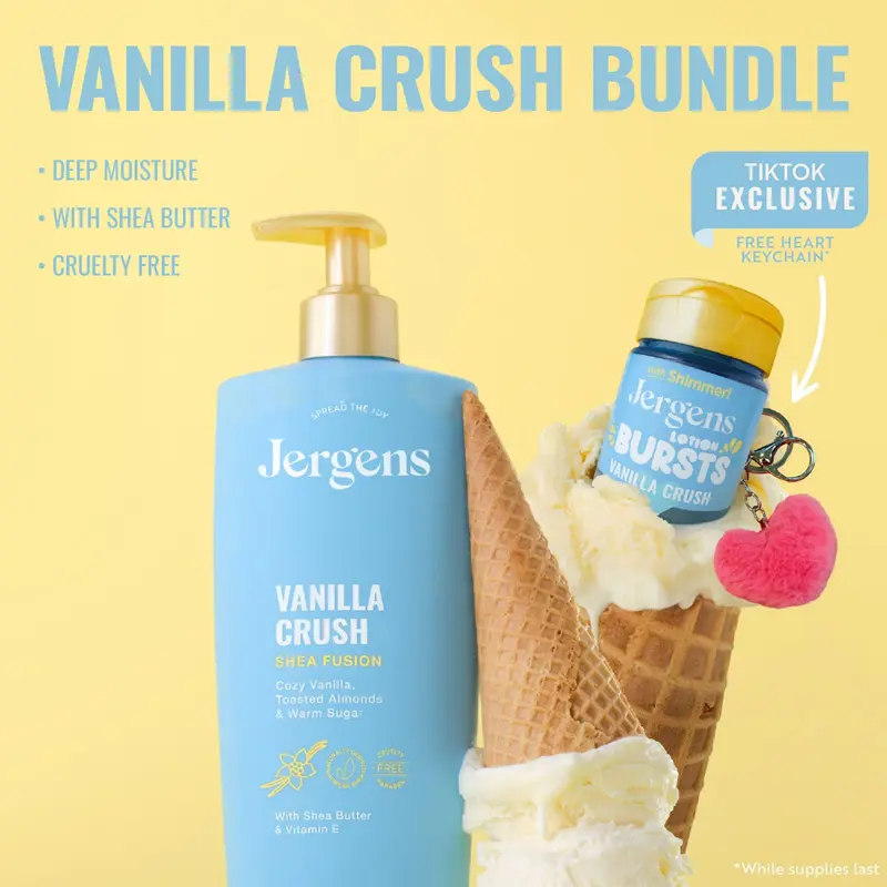 Jergens Shea Fusions and Bursts Bundles - Vanilla Crush and Sparkling Berry with TikTok Exclusive Keychains
