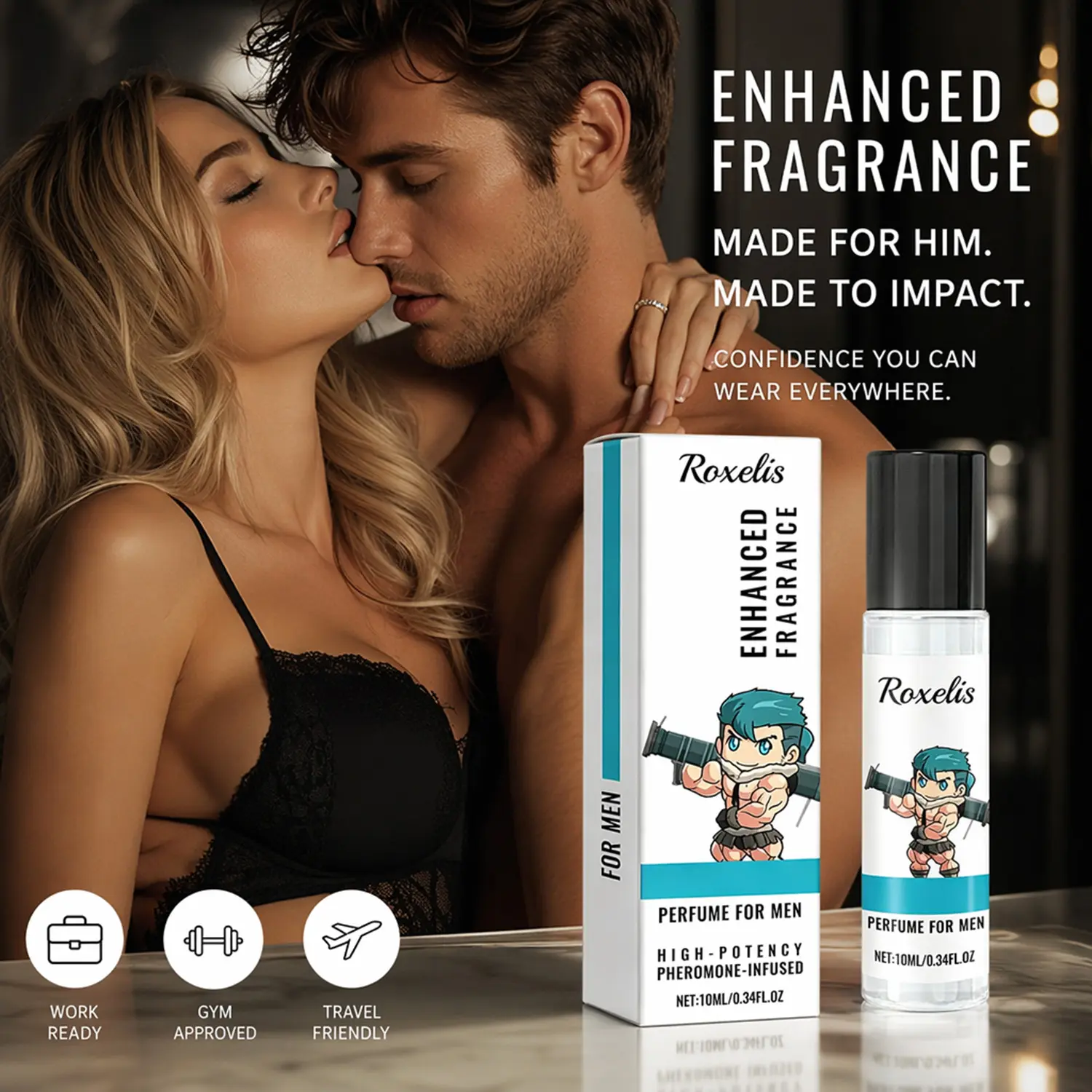 Men's Perfume Pheromone Cologne - 10ml/0.34 Fl Oz Travel Size, Citrus Aromatic Scent with Woody Musk Notes, Ideal for Date Nights, Single Bottle Christmas Valentine's Day Gift for Him