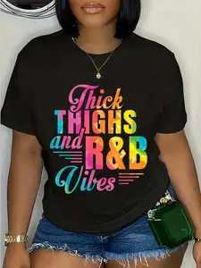 100% Cotton Unisex 90's R&B Girl RnB R And B Body Positivity Thick Thighs R&B Vibes T-Shirt Round Neck Short Sleeve T-Shirt Women's Men Graphic Tee
